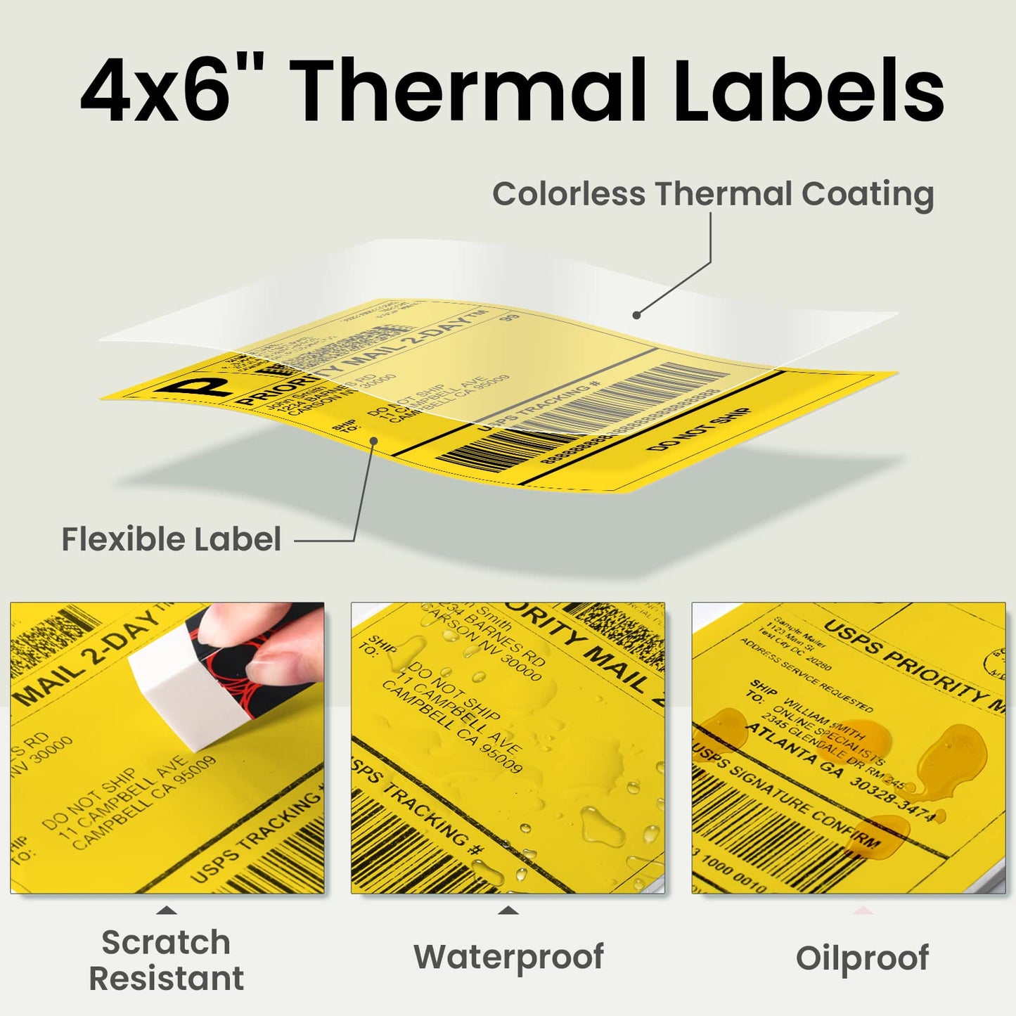 Phomemo Yellow Shipping Labels- 4X6'' Thermal Shipping Labels -Fan-Fold Labels for Shipping Labels, Address Labels, Product Logo Labels, Barcode Labels, 500pcs