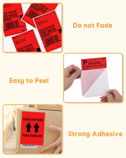 4x6 Thermopapierdruckeretikett Thermo-Direktversandetikett Pacage-Etiketten Kompatibel mit Rollo Phomemo und anderen 4 * 6-Etikettendruckern (Packung mit 500 4 '' x 6 '' F?cheretiketten), Rot