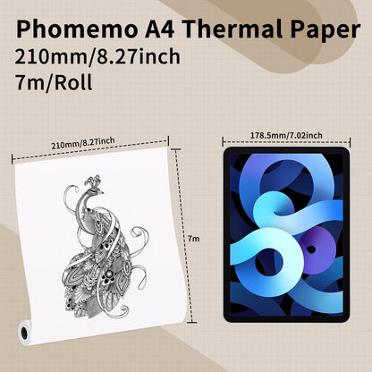 Phomemo A4 Thermal Printer Paper,8.27''x 11.69'',Supports Continuous Printing,Suitable for Travel,Business,Office,BPA Free Thermal Paper,23 Sheets/Roll,2Roll