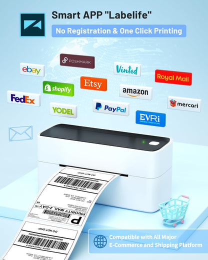 Phomemo Stampante per Etichette Bluetooth, 4 x 6, DHL Stampante Termica Stampante Etichette Label Printer, Compatibile con Ebay, Amazon, Etsy,DPD, Ups, Wish, Shopify, Zalando, Otto, DHL