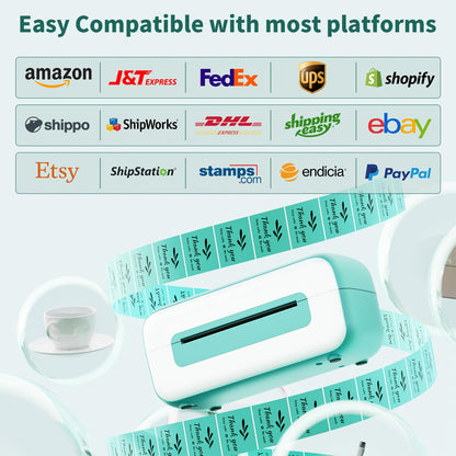 Phomemo USB Thermal Shipping Label Printer, 4x6 Desktop Thermal Label Printer for Shipping Packages/Small Business/Office/Home, Widely Used for Amazon, Ebay, Shopify, Etsy, UPS, FedEx - Green