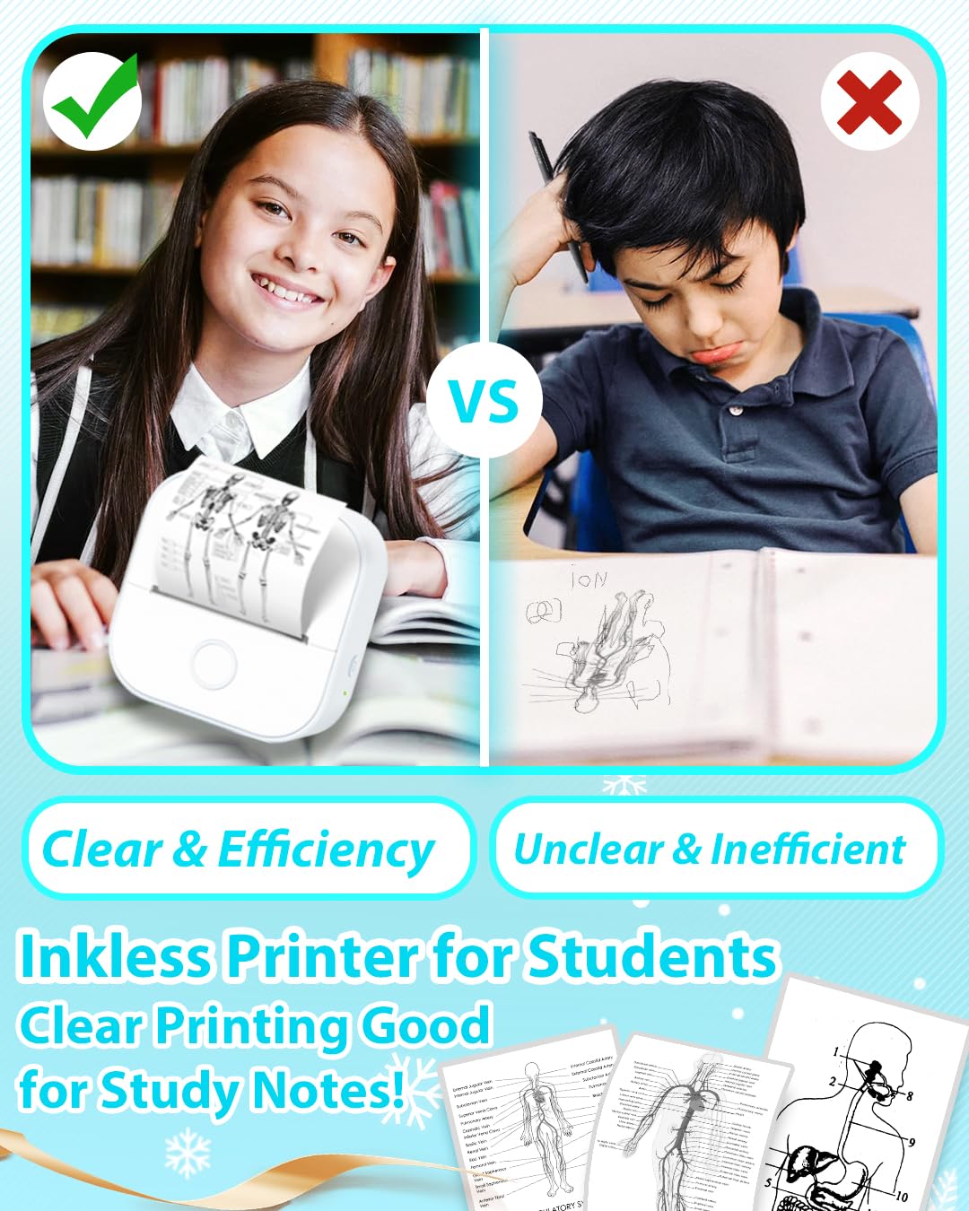 Phomemo T02 Sticker Printer- Inkless Printer Mini Printer Sticker Maker Bluetooth Thermal Pocket Printer for Study Notes, Stickers, Photos, DIY Printing, with 3 Rolls Paper, White