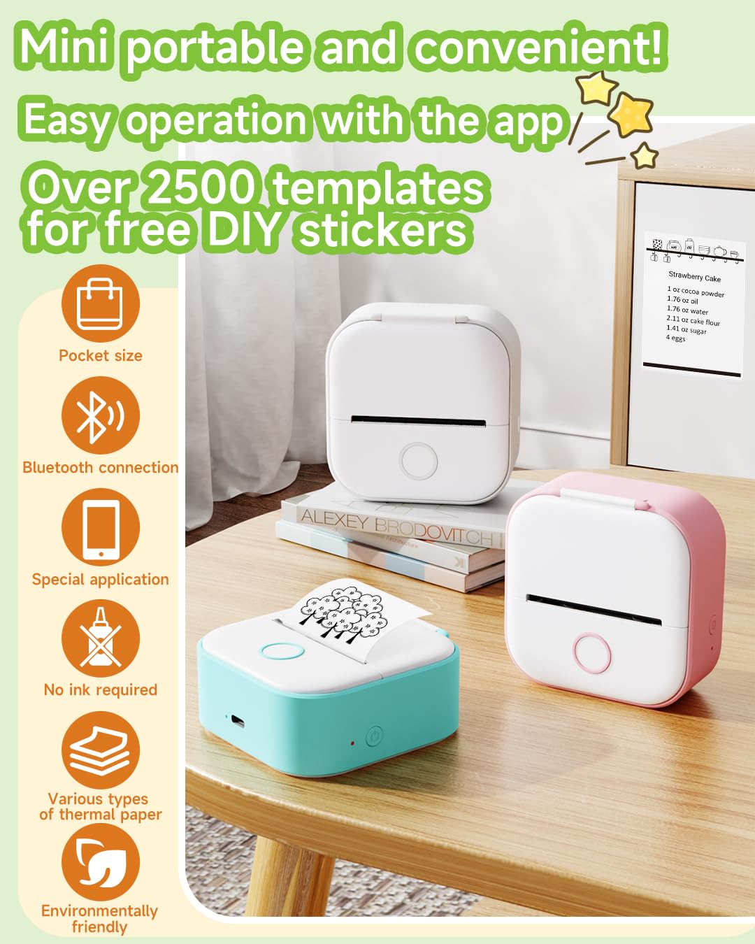 Phomemo T02 Sticker Printer - Mini Thermal Printer, Sticker Maker Machine, Portable Bluetooth Sticky Note Printer for Anatomy Flashcards, Journal, Photos, Notes, Kids Gift, Green