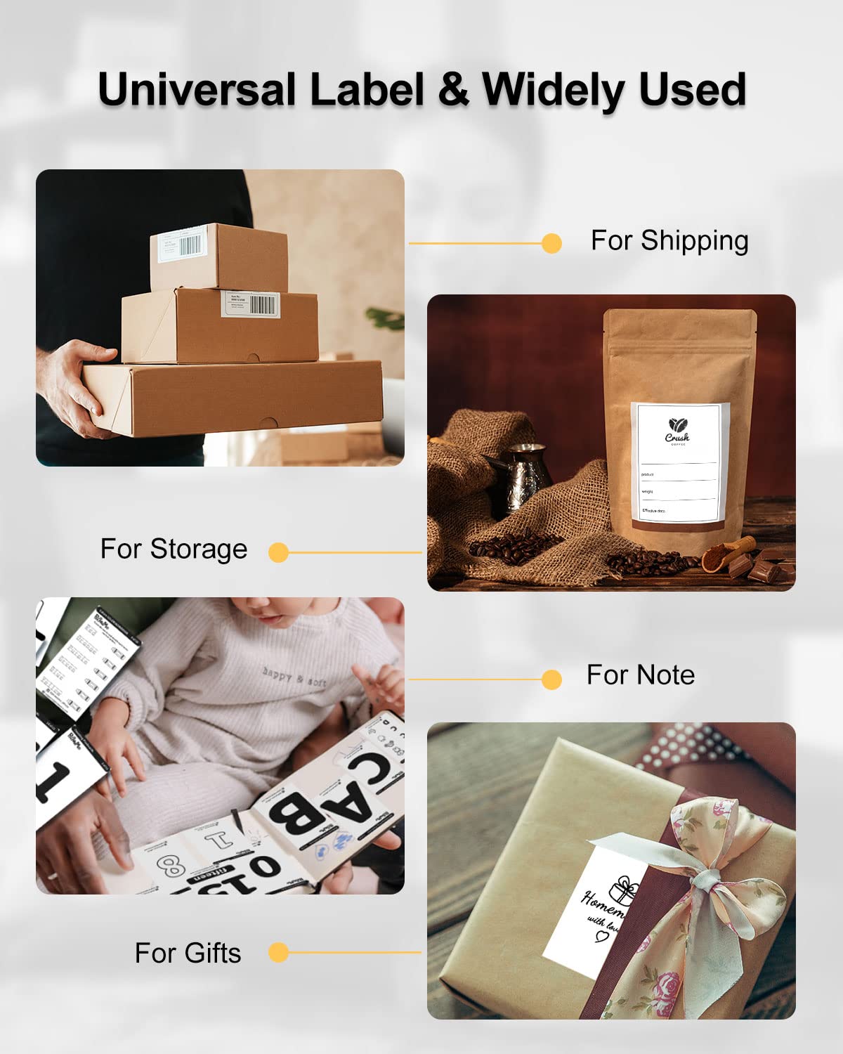 Phomemo 4x6 Thermal Label Printer Paper - 500 PCS White 4''x6'' Fan-Fold Labels Shipping Supplies Labels - Water/Oilproof Label Stickers - Permanent Adhesive Thermal Shipping Label for Shipping Packages