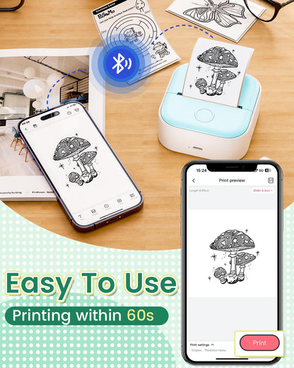 Phomemo Sticker Printer, T02 Print Pod Mini Thermal Printer with 3 Rolls Paper, Inkless Sticker Maker Machine Pocket Photo Printer, Bluetooth Portable Phone Printer for Study Notes, Journal, Pictures