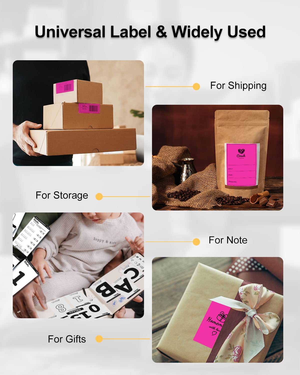 Phomemo 4x6 Thermal Label Printer Paper - 500 PCS Rose Red 4''x6'' Fan-Fold Labels Shipping Supplies Labels - Water/Oilproof Label Stickers - Permanent Adhesive Mailing Labels Paper for Thermal Printer