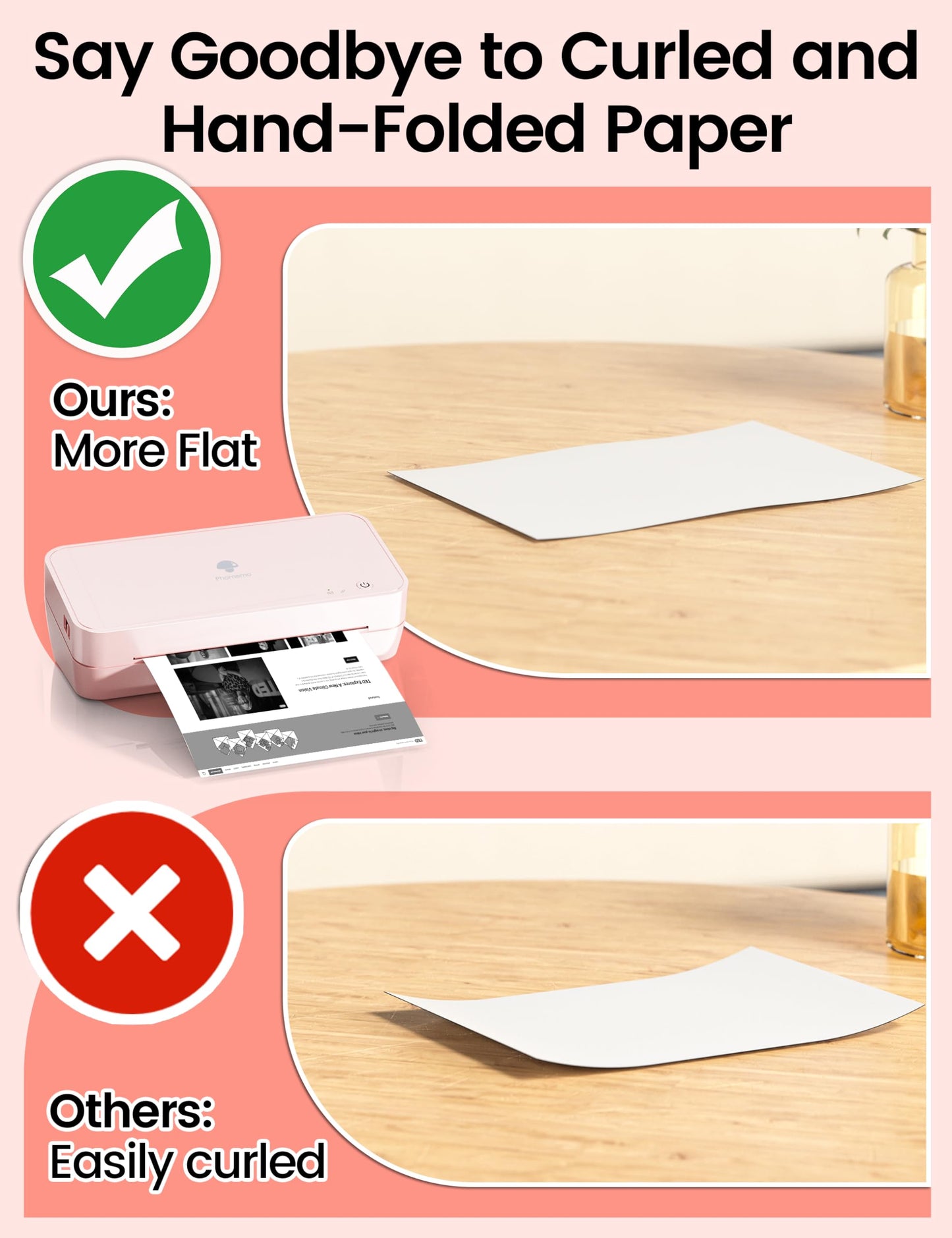 Phomemo S821 Pink Thermal Printer, Wireless Printer Supports US Letter/A4/A5/B5 Thermal Paper, Portable Inkless Printer Supports 2.4 GHz WiFi, Compatible with Phone & PC, 203dpi