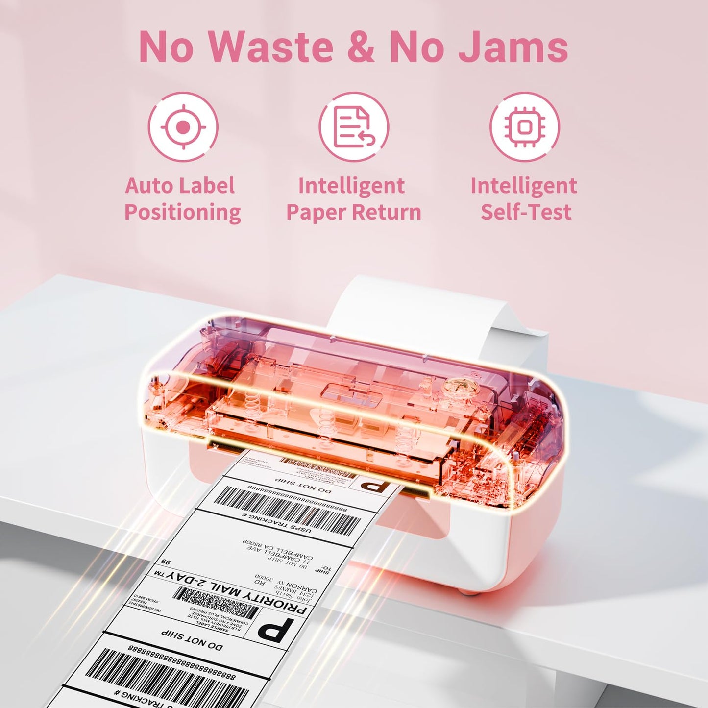 Phomemo Thermal Shipping Label Printer, 4x6 Desktop Thermal Label Printer for Shipping Packages/Small Business/Office/Home, Widely Used for Amazon, Ebay, Shopify, Etsy, UPS, FedEx - Pink (USB Only)