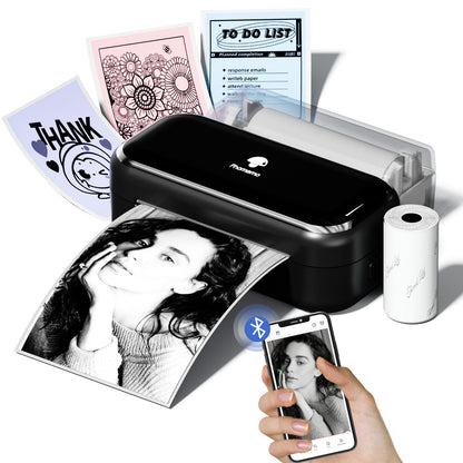 Phomemo M03 Mini Printer,3 inches Portable Thermal Printer Bluetooth Sticker Printer 53/80mm Printing Width,Compatible with iOS & Android,Ideal, Study Notes,Images,Scrapbooking-Black