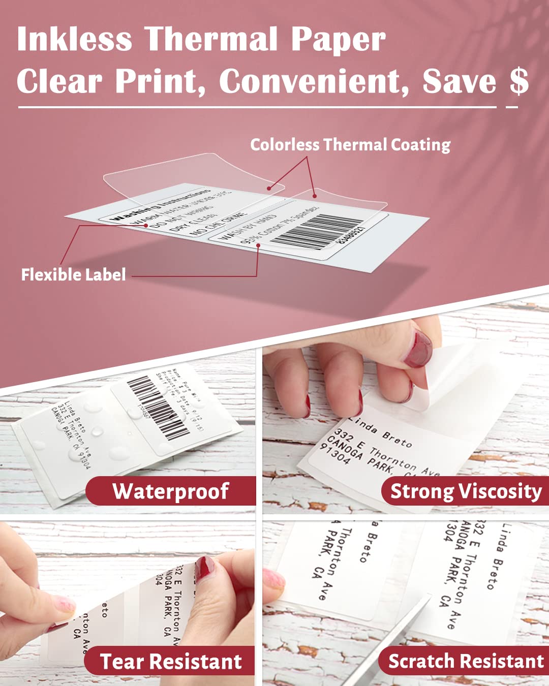 Multi-Purpose Square Self-Adhesive Label for Phomemo M110/M221/M220/M120/M200/M110S,1.57''x1.18''(40x30mm),230 Labels/Roll, Black on White