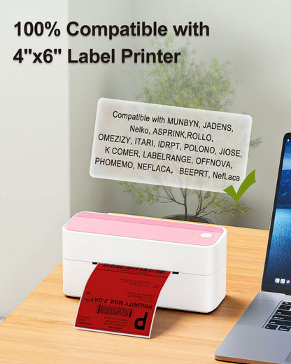 Phomemo 4x6 Thermal Label Printer Paper - 500 PCS Red 4''x6'' Fan-Fold Labels Shipping Supplies Labels - Water/Oilproof Label Stickers - Permanent Adhesive 4x6 Mailing Labels Paper for Thermal Printer