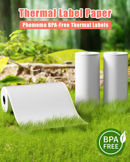 Phomemo White Thermal Sticker Paper, Self-Adhesive Compatible With Phomemo M04S/M04AS Thermal Printer, 3 Rolls, Printer Paper Storage Time 10 Years, 107mm x 3.5m