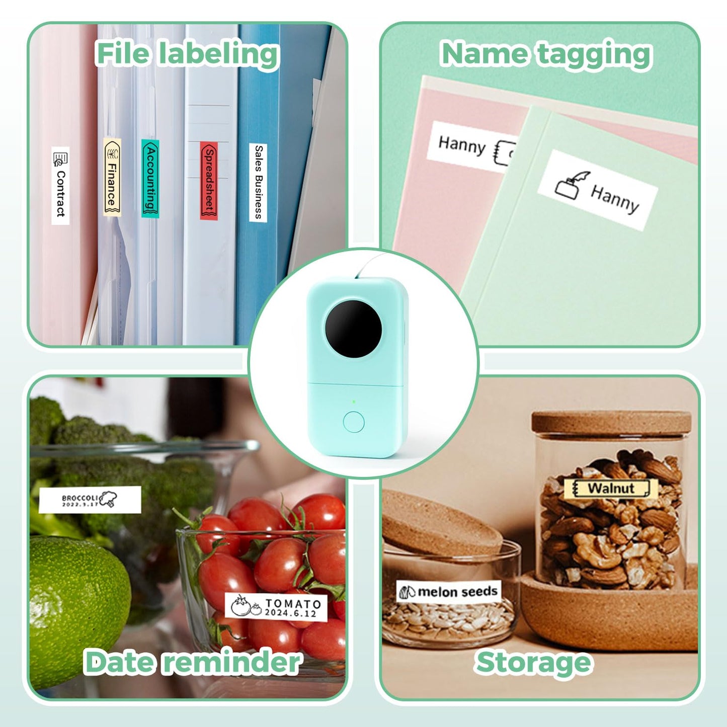 Phomemo D30 Etichettatrice Bluetooth, Mini Etichettatrice Etichette Adesive, Stampante Termica per iOS & Android,Bluetooth Stampante Etichette Autoadesive per La Casa, L'ufficio e la Scuola - Verde