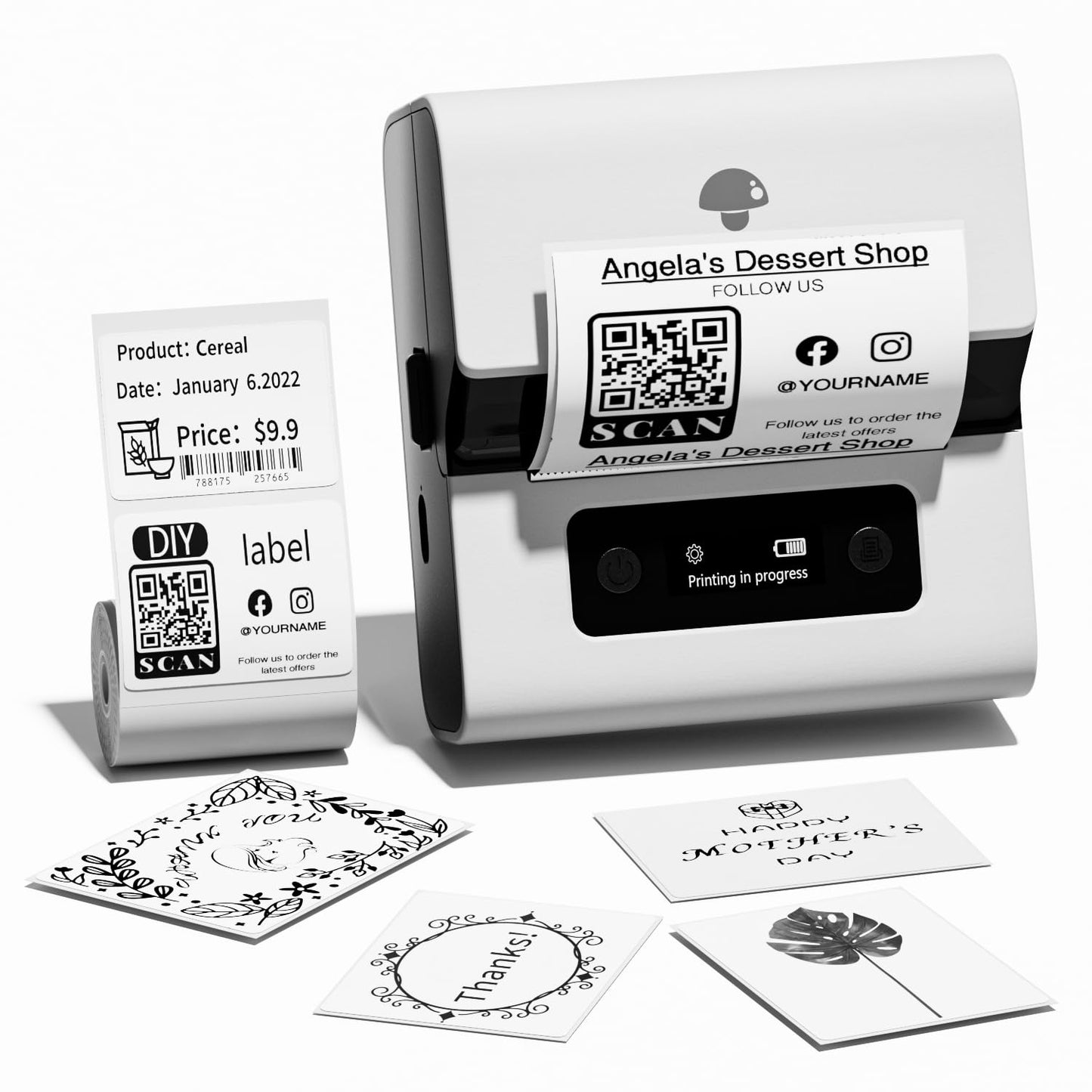Phomemo M221 Label Maker - Portable Barcode Printer Bluetooth Thermal Label Printer, Label Maker For Business, Office, QR Code, Logos, Jewelry, Retailing, Compatible with Phones & PC System,White