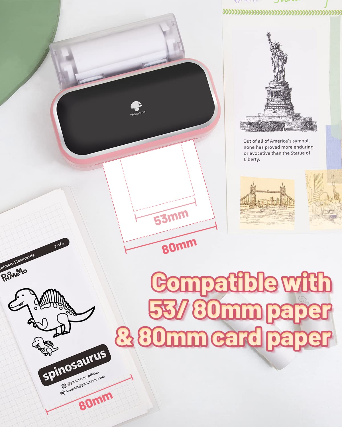 Imprimante Photo Thermique Phomemo M03- Imprimante Photo Thermique Mobile Bluetooth, Impression 80 mm, Compatible avec Android ios pour des Photos de Style Rétro, Assistant de Vie Utile, Cadeau - Rose