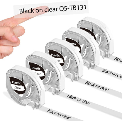 5x PhomemoP12&P12-Pro Etikettenband Original 12mm x 4m Schwarz auf Transparentem Q5-TB131 Wasserfestem Kunststoff Selbstklebendes Etikettenband für Phomemo P12&P12-Pro Etikettendrucker