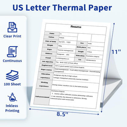 Phomemo 8.5 x 11 Inch Thermal Printer Paper, 100 Sheets US Letter Continuous Folding Thermal Paper, Compatible with M832 M08F M835 M834 M833 and Other Letter Size Portable Thermal Printers