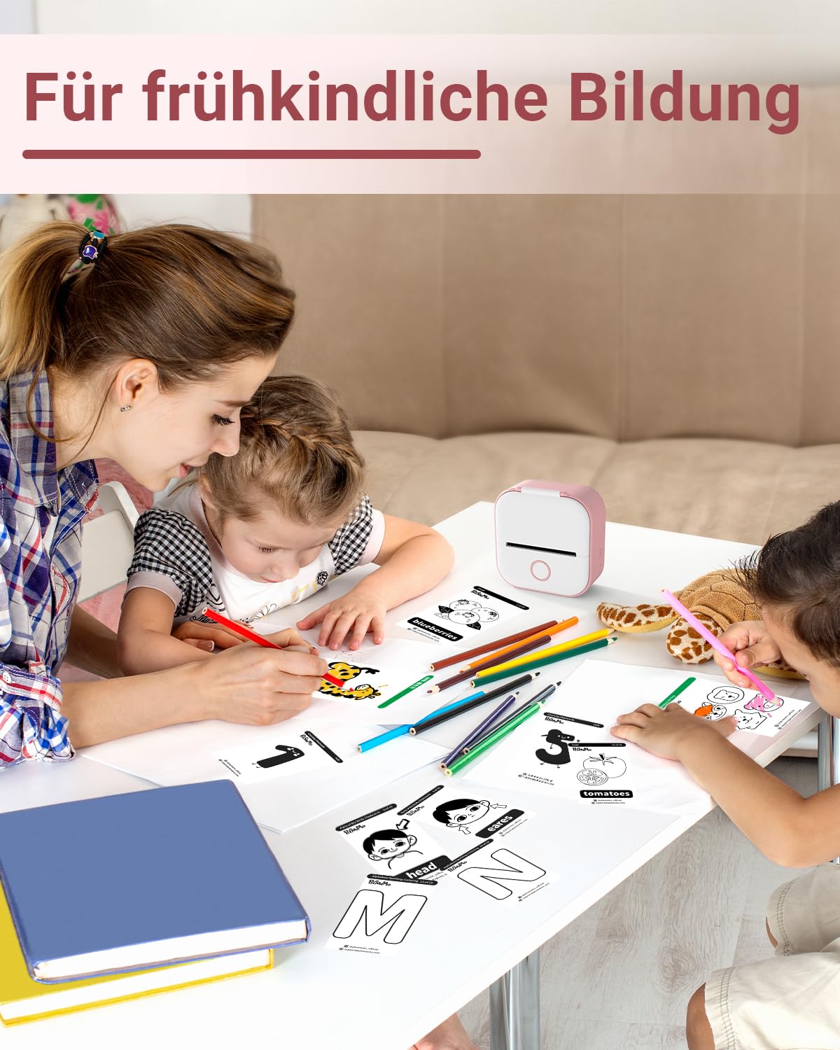 Phomemo T02 Drucker, Mini Sticker Fotodrucker für Mobiler, Handy Thermodrucker für Smartphone, 203dpi Hände Sticker Drucker,Aufkleber Bluetooth Drucker für Organizer Teenager Preppy Student Lehrer