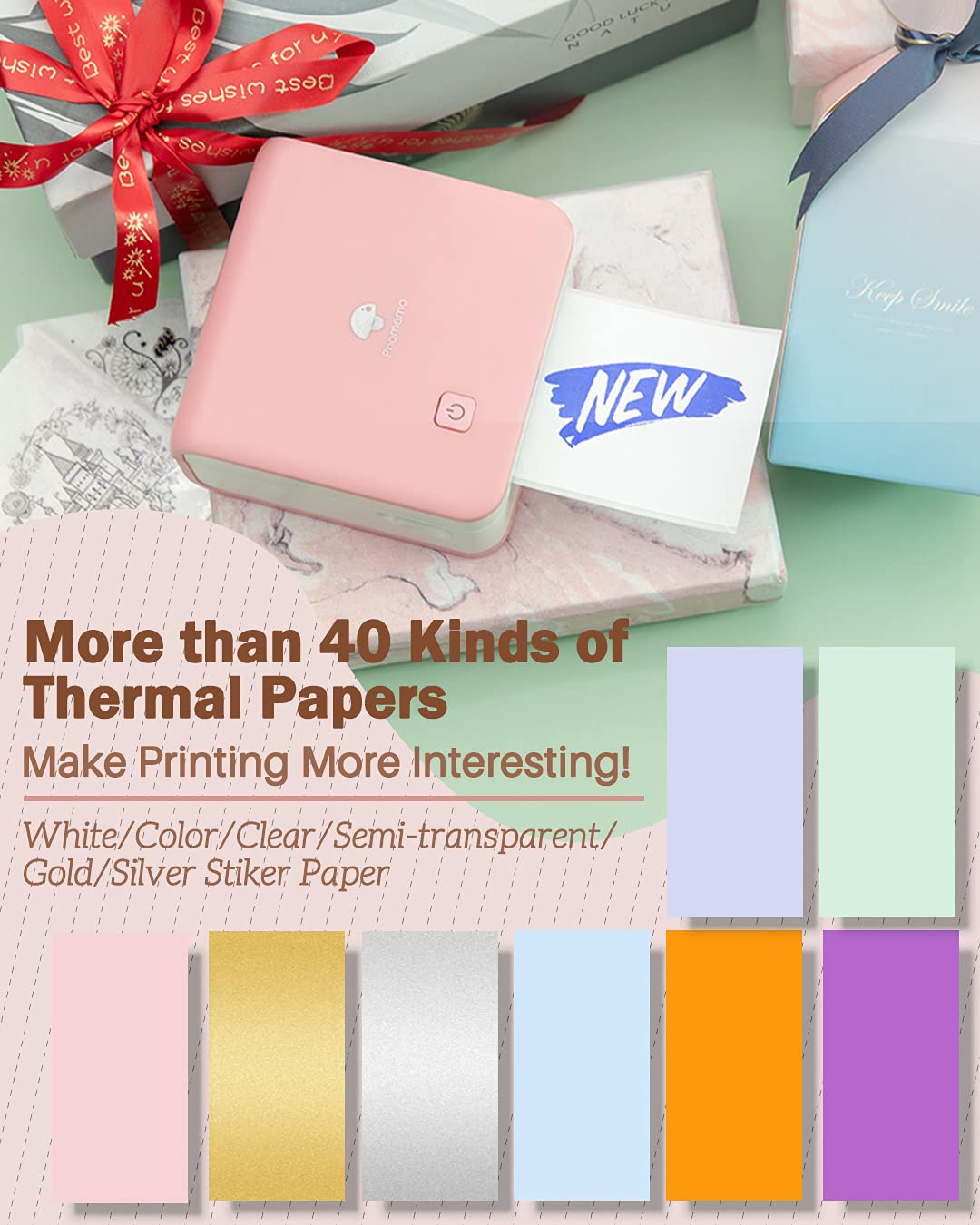 Phomemo Sticker Printer- M02 Pro 300dpi Mini Printer Pocket Phone Printer Mini Photo Printer Thermal Printer for Study Notes, Organization, Art Creation, Gift, Pink
