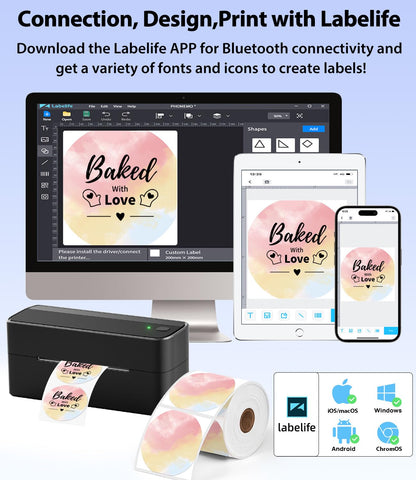 Phomemo 241BT Bluetooth Label Printer, DHL Thermal Printer 4 x 6 Label Printer, Bluetooth Labeling Device Label Printer for Barcode, Amazon, Etsy, Shopify, DHL, FedEx