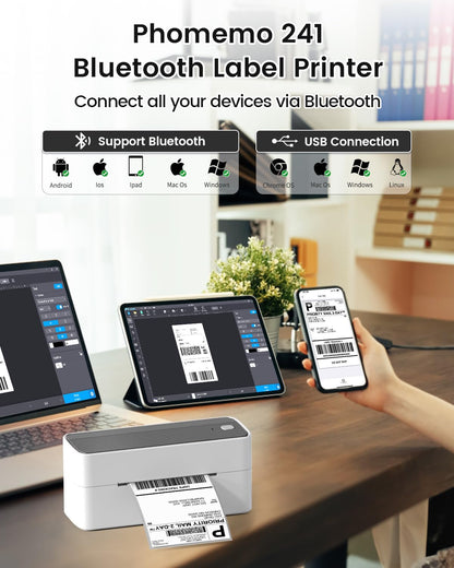 Phomemo Bluetooth Thermal Label Printer 4x6, Wireless Shipping Label Printer Machine for Shipping Packages, Address, Small Business, Compatible with Royal Mail, eBay, Esty, Shopify, Amazon