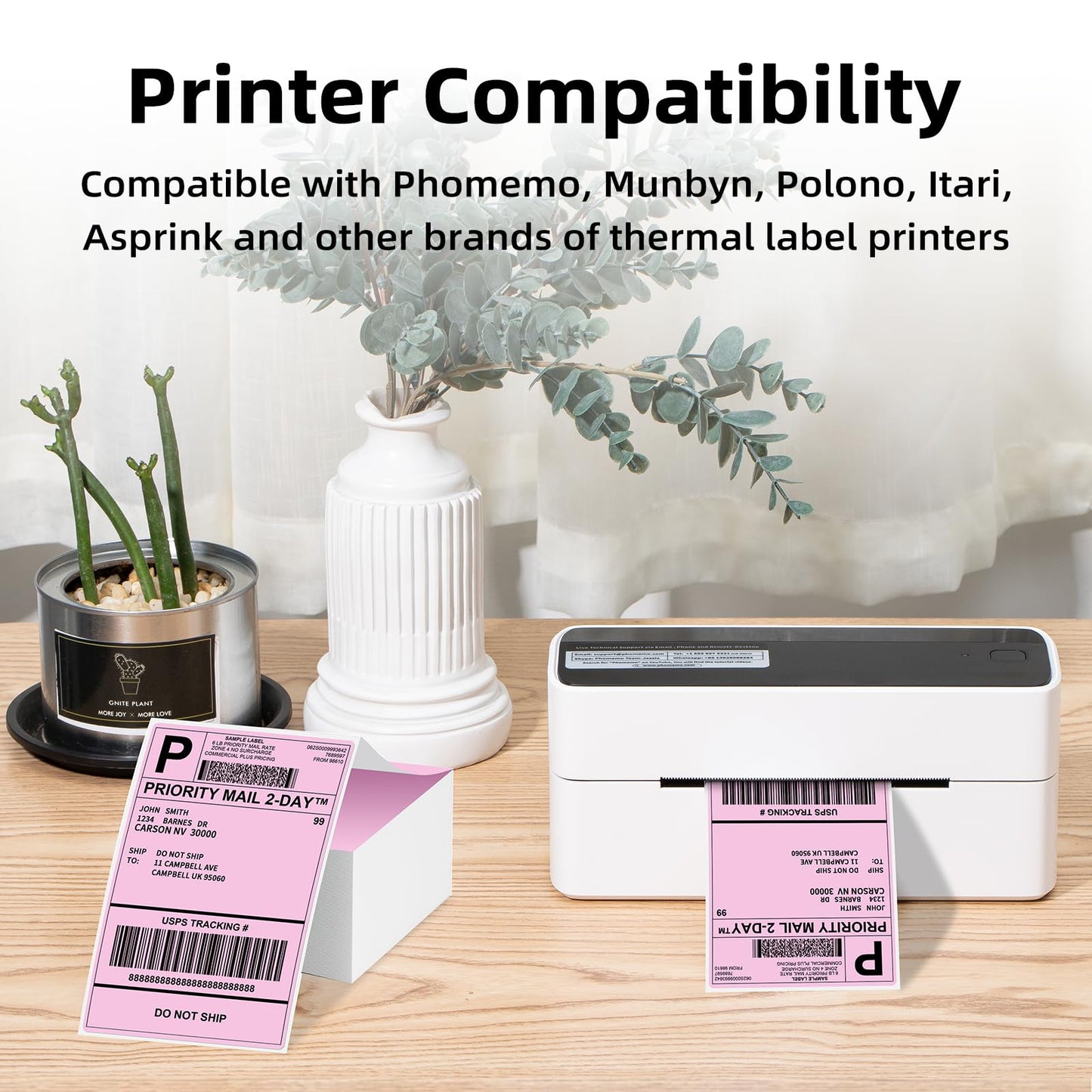 Phomemo 4x6¡®' 500 ¨¦tiquettes/pile, ¨¦tiquettes d'exp¨¦dition roses Compatibles avec les imprimantes d'¨¦tiquettes MUNBYN, Phomemo, ¨¦tiquettes thermiques sans BPA Autocollantes -100 x 150mm