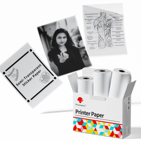 Phomemo Semi-Transparent Sticker Thermal Paper, Self-Adhesive for for Phomemo M02/M02 Pro/M02S/M03 Mini Pocket Printer,50mm x 2.5m, Diameter 30mm, 3 Rolls