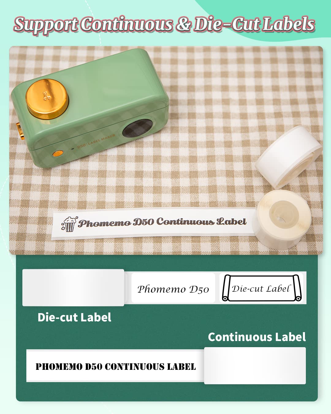 Label Maker Machine with Tape- Phomemo D50 Bluetooth Label Maker Small Wireless Label Printer, 16-24mm Print Width for Storage,Office,Home, Support Phones & Pad, USB Rechargeable
