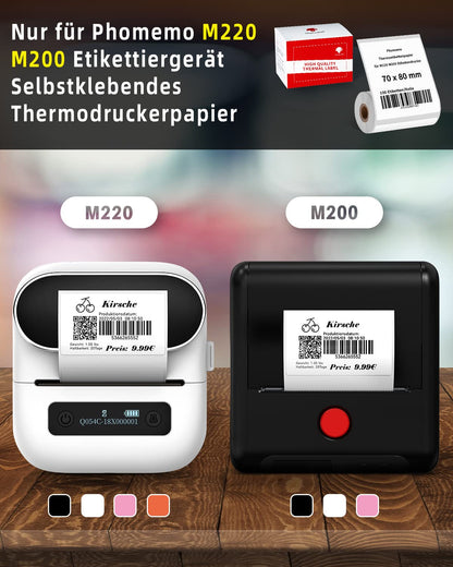 Phomemo Thermisch labelpapier voor M220, M200, M221 labelprinter, multifunctioneel zelfklevend etiket, voor kantoor, magazijn, adreslabel, transport, 70 x 80 mm, 100 etiketten/rol