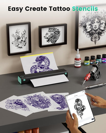 Bluetooth Tattoo Stencil Printer, Phomemo M08F Wireless Tattoo Stencil Printer for Tattooing, Thermal Printer Tattoo Kit with 10PCS Transfer Paper, Compatible with Smartphone Tablet PC