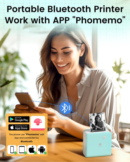 Phomemo Mini Drucker, M02 Pro Tiny Printer 300 DPI Mini Drucker für Smartphone,Taschendrucker Bluetooth Thermodrucker mit 3 Papierrollen, Aufkleberdrucker für Studiennotizen, Fotos, Etiketten
