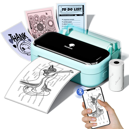 Phomemo Printer, M03 3 inch Portable Phone Printer, Inkless Thermal Printer Bluetooth Sticker Printer for Study, Notes, Images, Journal, DIY, Comaptible with Phone & Tablet, Green