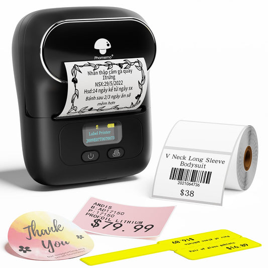 Phomemo Portable Bluetooth Label Maker, Label Maker Machine with Tape Compatible M110 for Barcode, Clothing, Retail, Mailing, Compatible with Android & iOS System Thermal Label Printer, Black