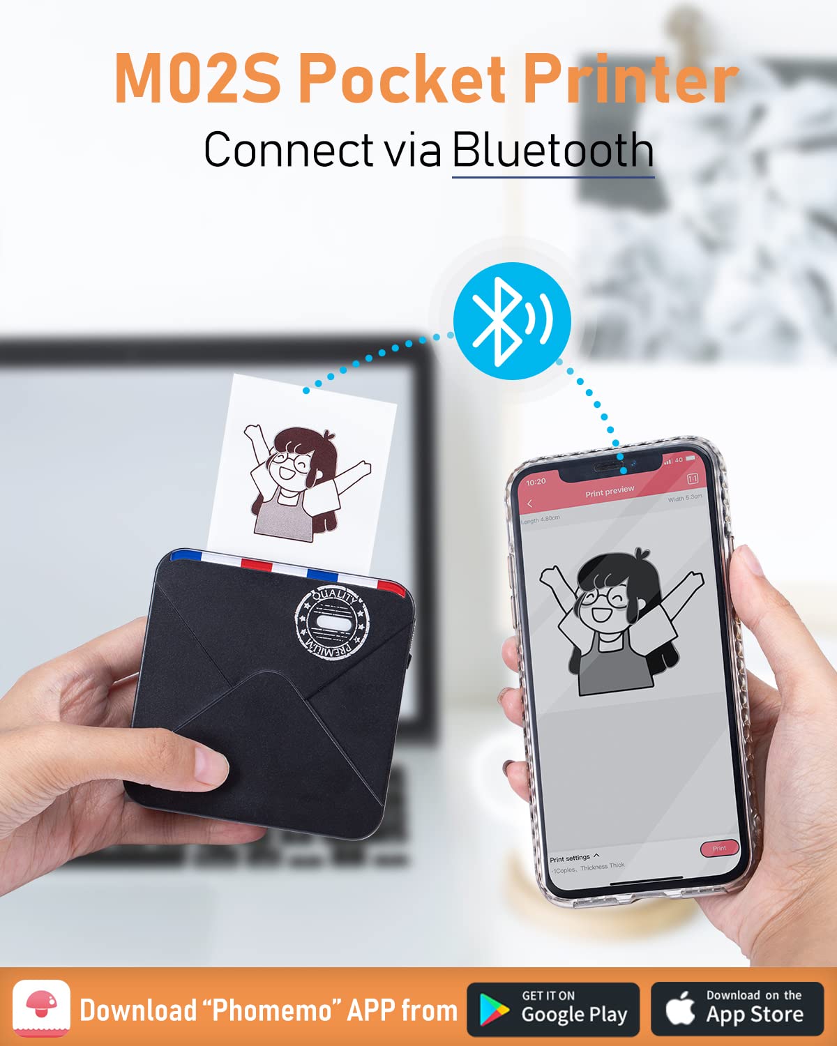 Phomemo Pocket Printer Mini Printer Thermal Otter Printer Portable Bluetooth Printer 300 DPI HD Printing for IOS and Systems, Suitable for Accounts, Photo Printing, Working, Black