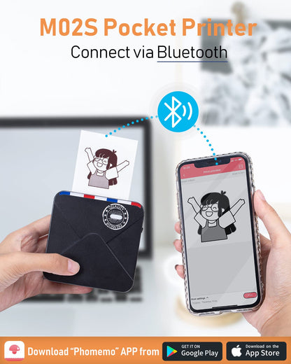 Phomemo Pocket Printer Mini Printer Thermal Otter Printer Portable Bluetooth Printer 300 DPI HD Printing for IOS and Systems, Suitable for Accounts, Photo Printing, Working, Black