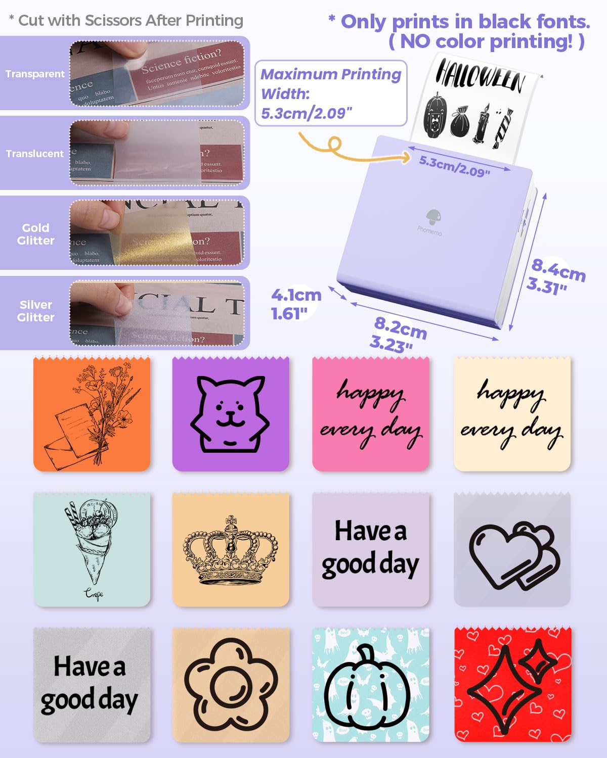 Phomemo Mini stampante fotografica portatile M02, stampante wireless Bluetooth per smartphone, piccola stampante termica per etichette per telefoni e tablet, Natale compleanno per bambini, viola