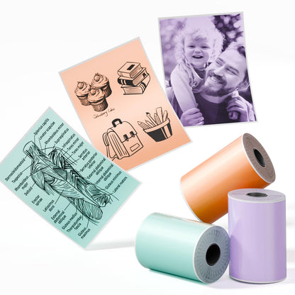 Phomemo White Sticker Paper- for M02X/T02 Printer 20 Years Black on Green/Purple/Orange Sticky Paper 50mm x3.5m, Totall 3 Rolls