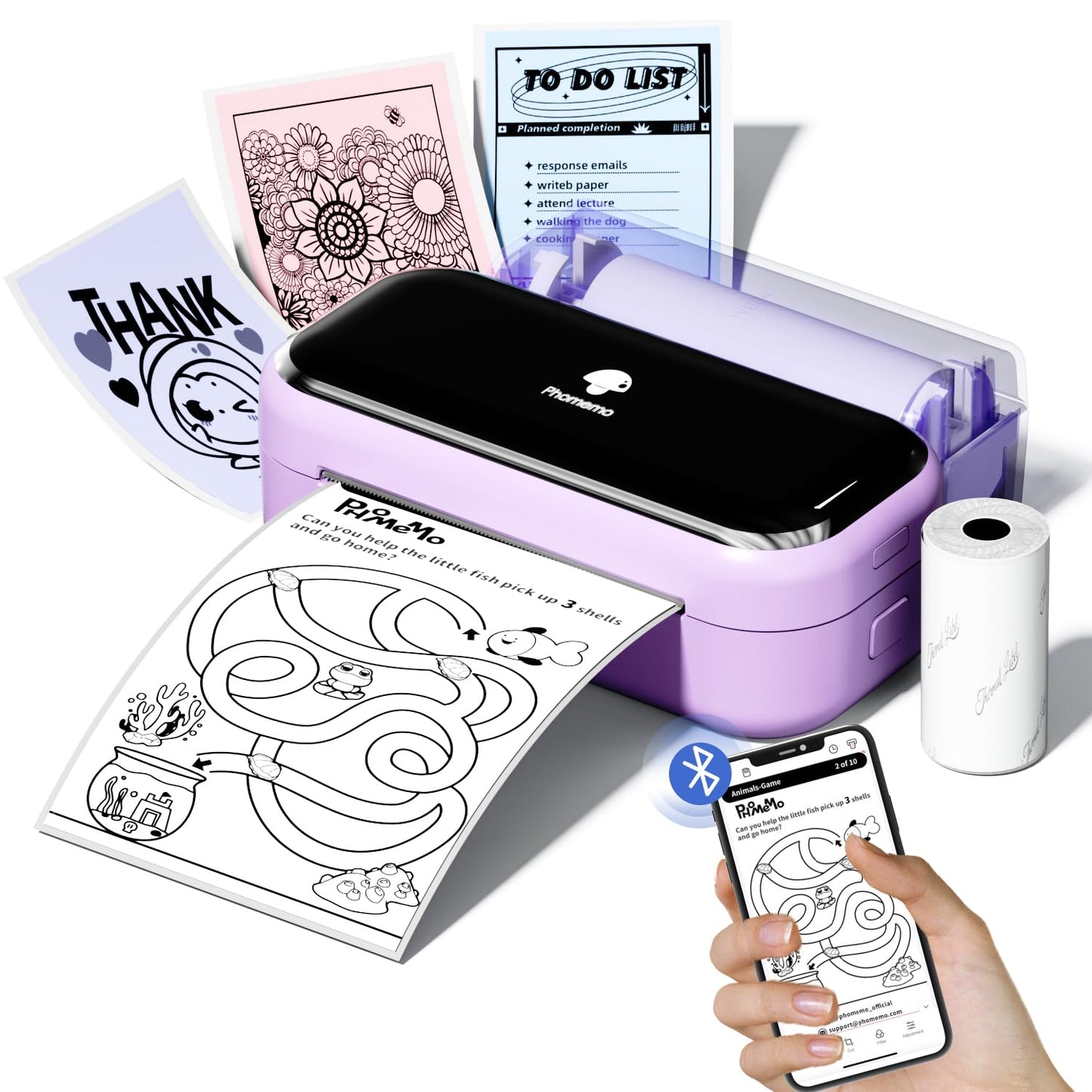 Phomemo M03 Mini Printer,3 Inches Portable Thermal Printer Bluetooth Sticker Printer 53/80mm Printing Width,Compatible with iOS&Android,Ideal, Images, Scrapbooking, Labels-Purple