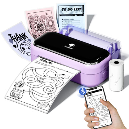 Phomemo M03 Mini Printer,3 Inches Portable Thermal Printer Bluetooth Sticker Printer 53/80mm Printing Width,Compatible with iOS&Android,Ideal, Images, Scrapbooking, Labels-Purple