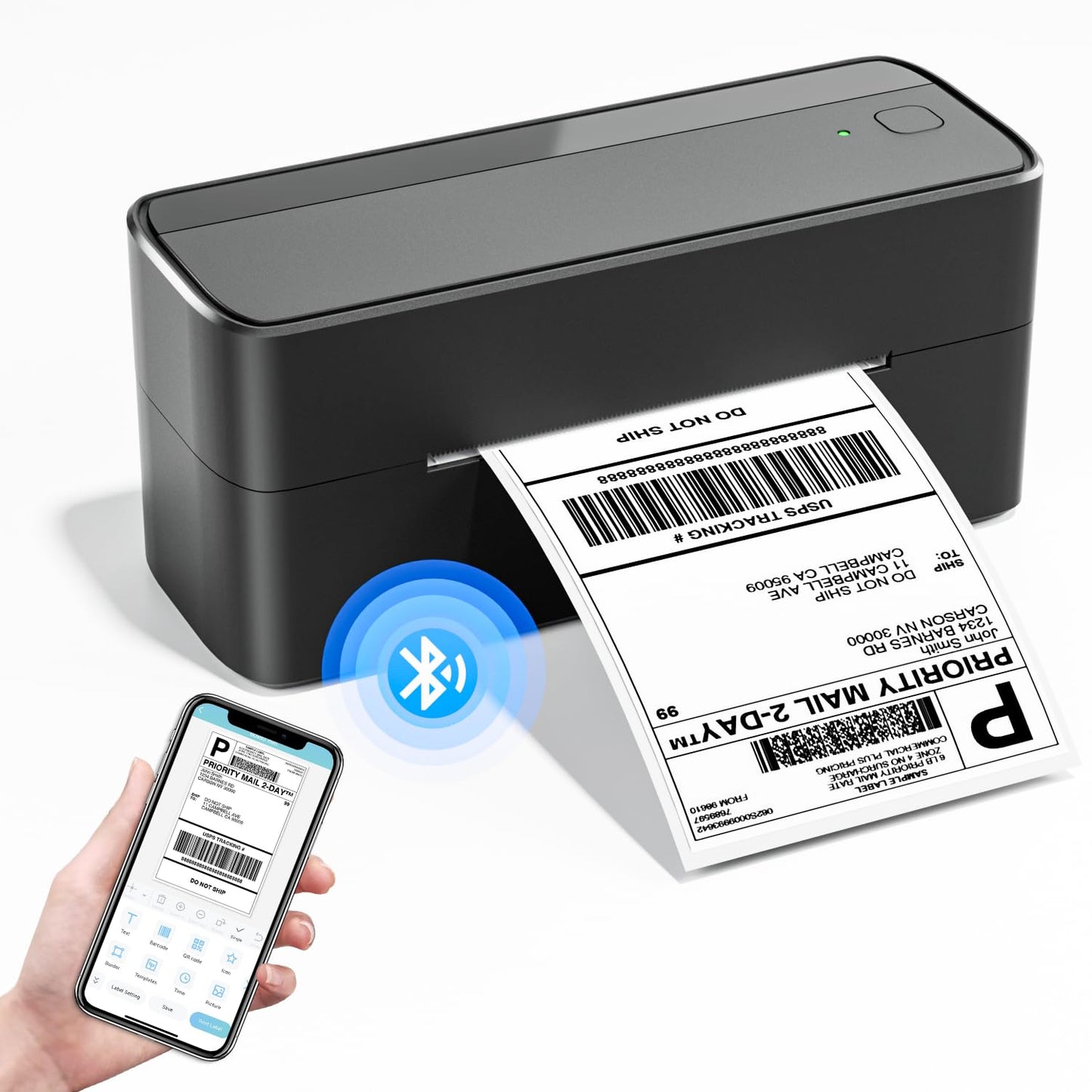 Phomemo Thermal Label Printer 4x6, Wireless Bluetooth Shipping Label Printer Machine for Shipping Packages, Address, Small Business, Compatible with Royal Mail, eBay, Esty, Shopify, Amazon, Black