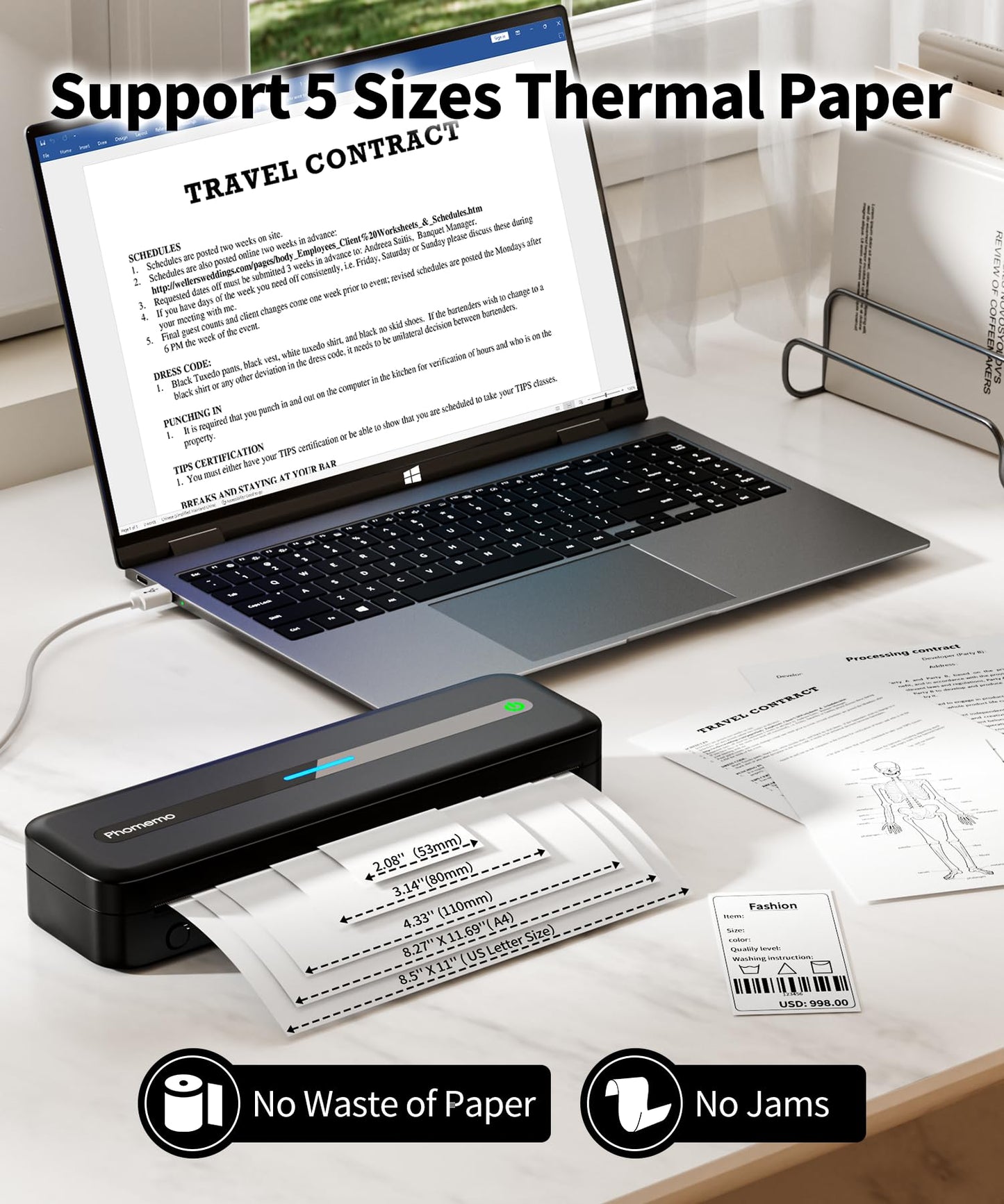 Phomemo Portable Printer,[Upgrade] M832 Inkless Printer,Bluetooth Portable Printers Wireless for Travel,8.5''x 11''Thermal Printer Support Multi Sizes for Home,Office,Car,Compatible with Phone &Laptop