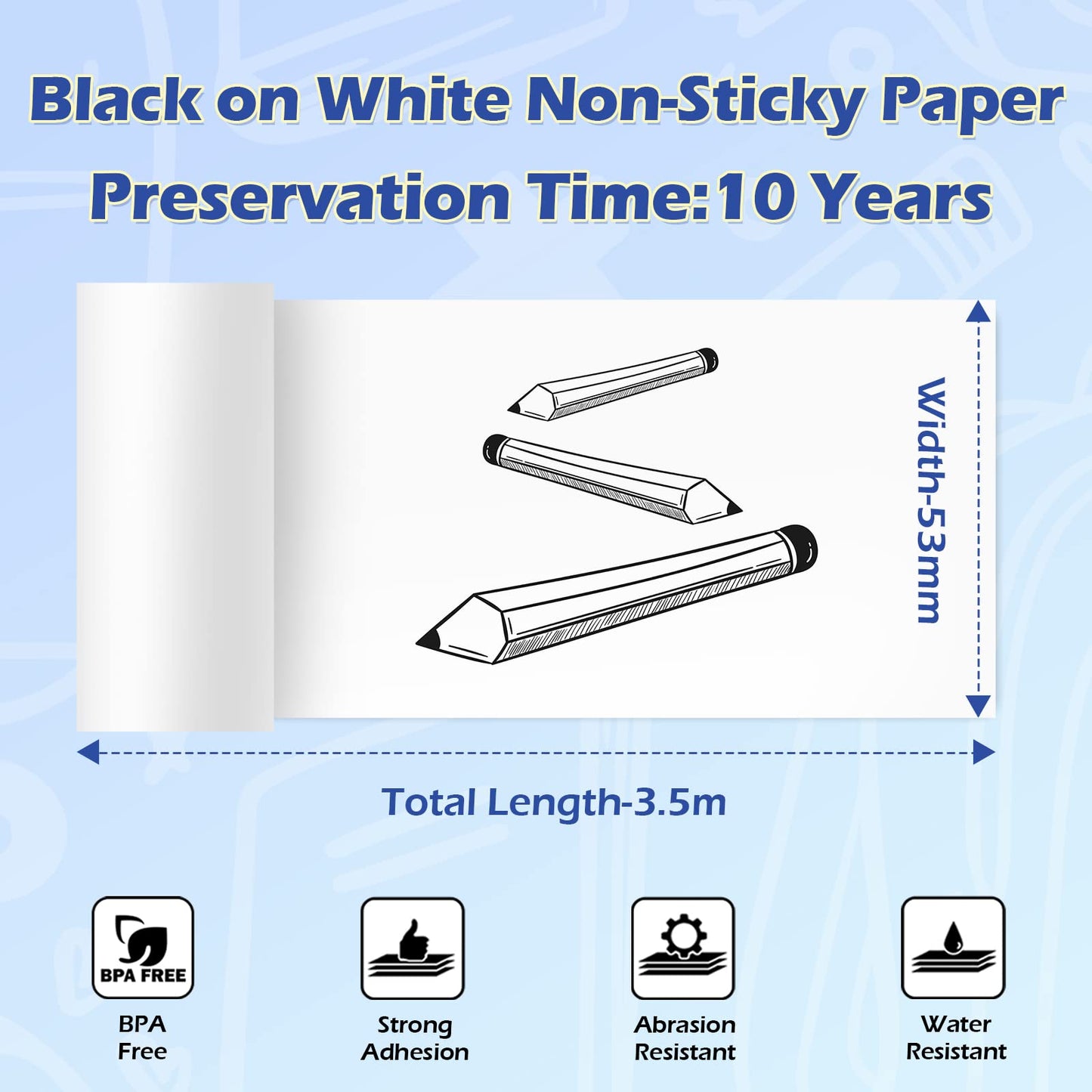 Phomemo T02/M02X/M02L Printer Paper - 3 Rolls of Non-Sticky Thermal Printer Paper, 53mm x 6.5m, 10 Years Preservation, Black on White for Phomemo T02/M02X/M02L Pocket Printer