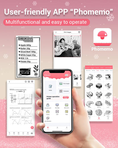 Phomemo Mini Yazıcı - M04AS 4'' Bluetooth yazıcısı mobil termal cep yazıcısı 15/53/80/110mm, 304dpi iOS&Android ile uyumlu, belgeler, fotoğraflar, notlar, etiketler, çıkartmalar için (Pembe)