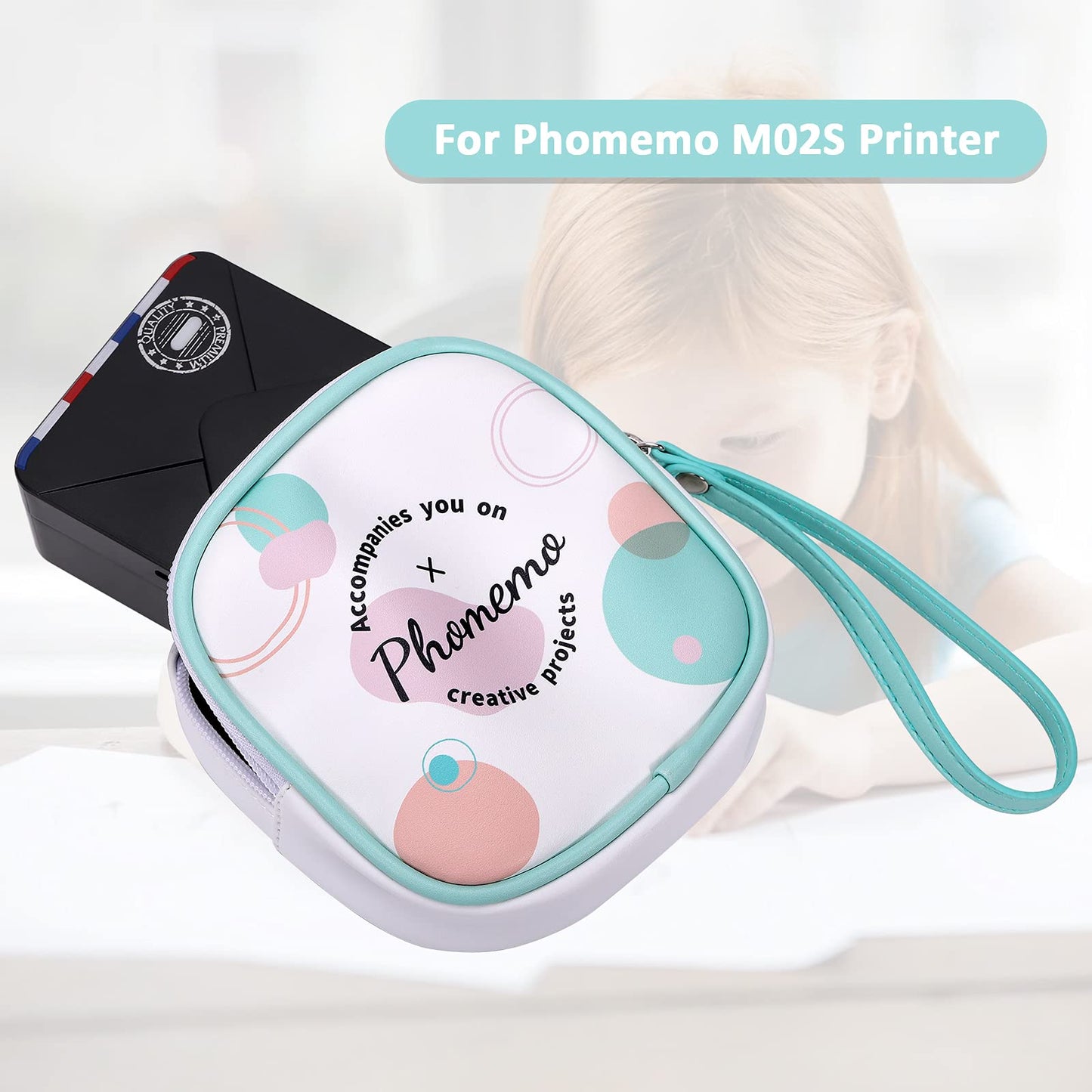 Phomemo Sac Compatible avec Les Imprimantes T02, M02, M02Pro, M02S, M02X, M02L, Les étiqueteuses D30, Q30, Q31, Q30S, Sac en Cuir PU Blanc, imperméable et Résistant aux Rayures