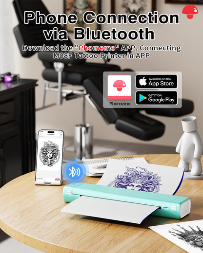Phomemo Tattoo Stencil Printer, M08F Wireless Stencil Printer for Tattooing, Bluetooth Tattoo Printer Machine Compatible with Phone, iPad & PC, with 1 Case & Tattoo Transfer Paper