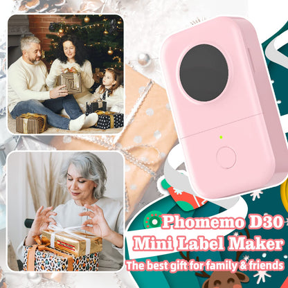 Phomemo D30 Label Maker Bluetooth Label Printer With 5 Rolls of Label Paper, Wireless Thermal Label maker For Home, Office, School, For Android & IOS Smart Devices - Pink