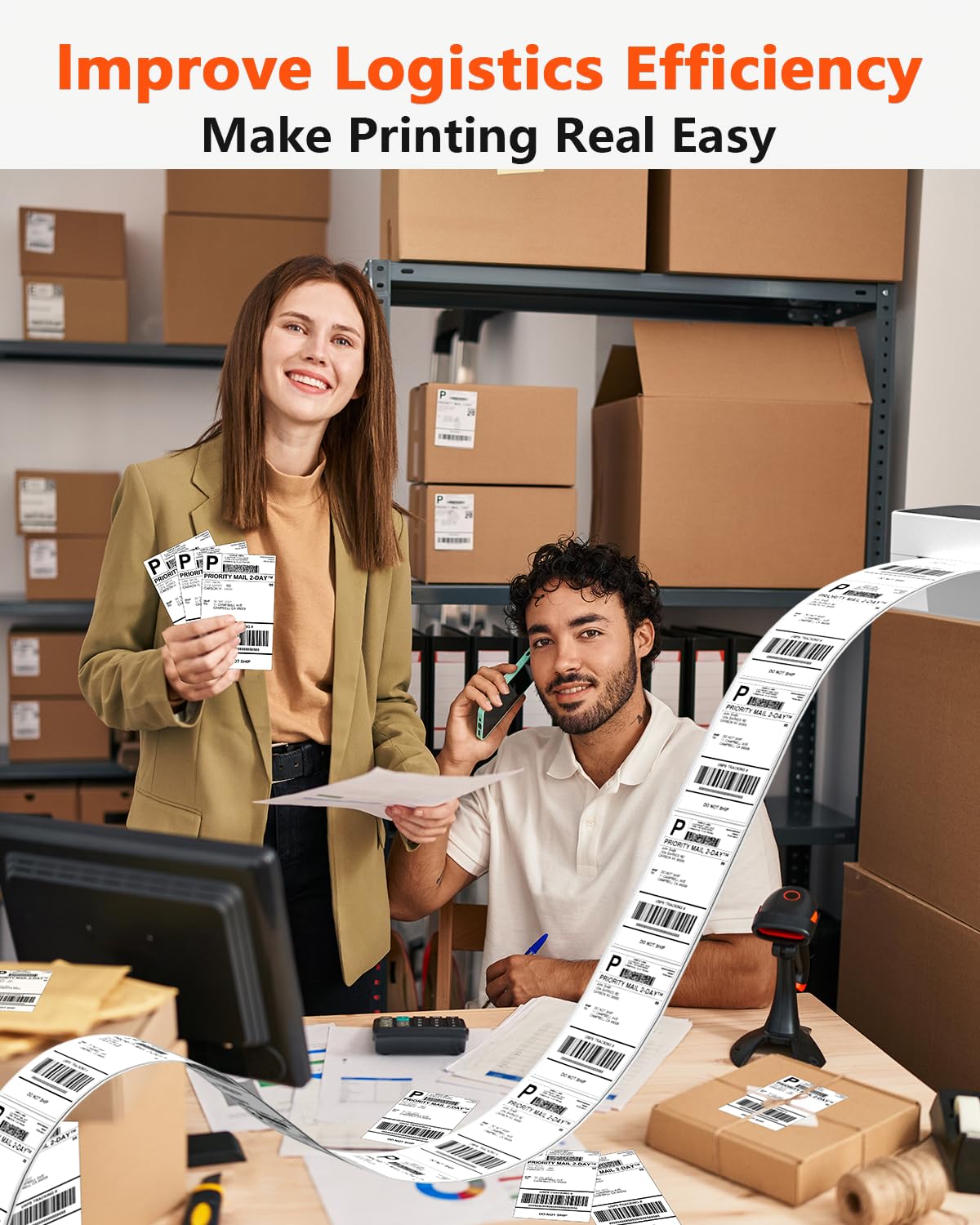 Phomemo 4x6 Thermal Direct Shipping Label, 4''x 6'' Fan-Fold Labels, Compatible with Rollo, MUNBYN, Zebra, Fargo Label Printer, 1 Pack of 500 Labels