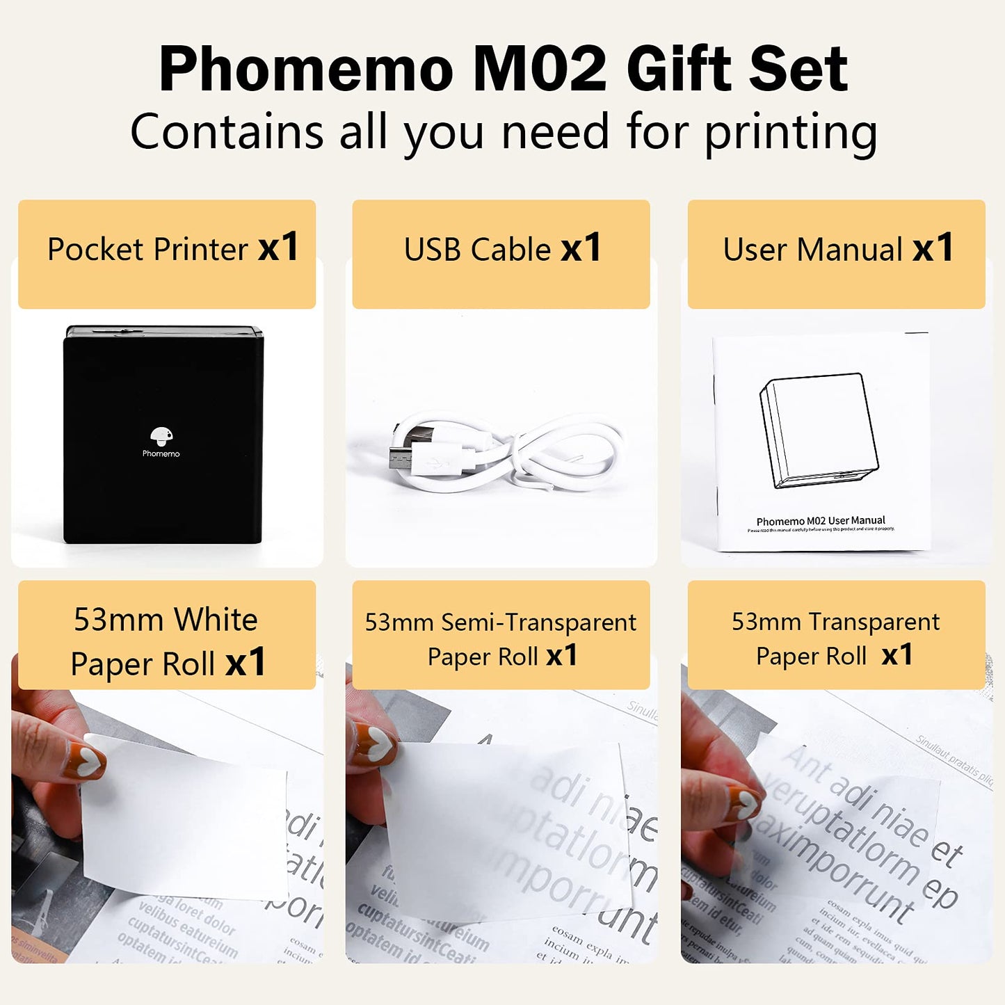 Impresora fotogr¨¢fica port¨¢til M02, Juego de 3 Rollos de Papel incluidos, Impresora t¨¦rmica de Bolsillo, peque?a Impresora de Recibos Bluetooth, Compatible con Android, iPhone y iPad para ni?os,Negro