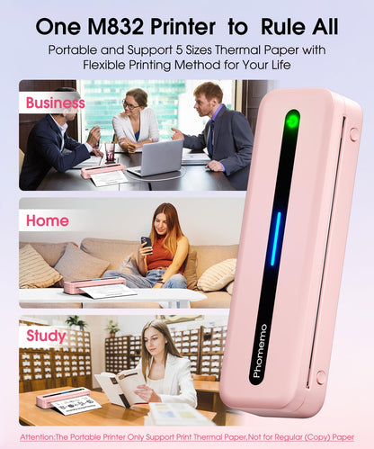 Phomemo Portable Printers Wireless for Travel,M832 Thermal Inkless Printer, Bluetooth Mobile Printer Support 8.5'' x 11'' US Letter,Compatible with Phone & Laptop for Home,Office,Travel,with 1 Case