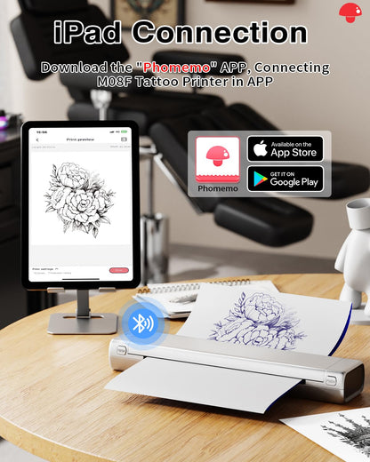Phomemo Tattoo Stencil Printer with Case, Bluetooth Tattoo Printer with 10pcs Tattoo Transfer Paper, Thermal Portable Tattoo Machine for Tattoo Artists & Beginners, Compatible with Phone & PC, Silver